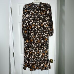 Universal Thread Navy Floral Midi Dress with Mustard Accents